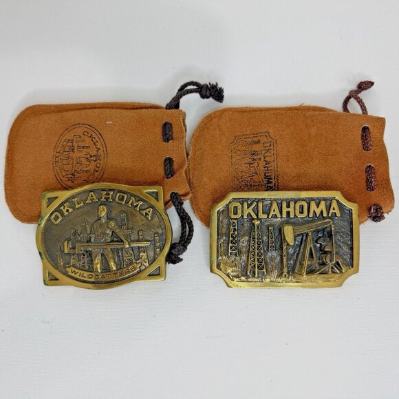 Heritage Mint Oklahoma Oil Patch & Wildcatters Brass Belt Buckles Set w/ Bags & - Picture 1 of 9